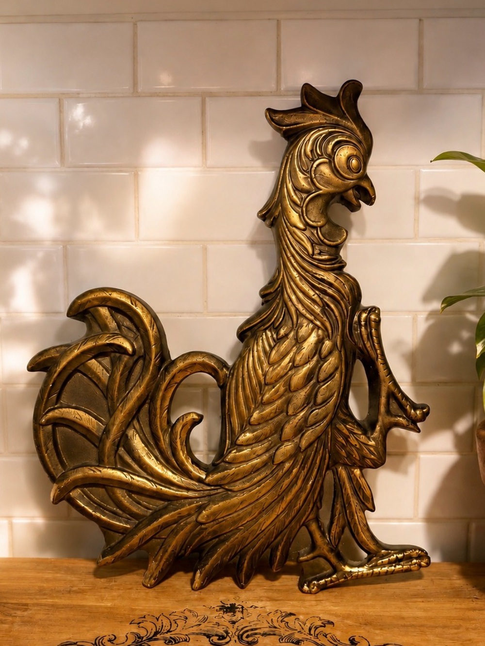 Vintage Large Gold Rooster Wall Decor Plaque 13”